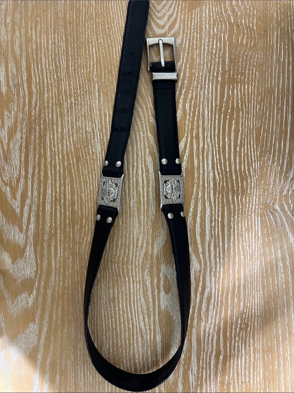 Gianni Versace Black Leather Belt with Medusa Heads